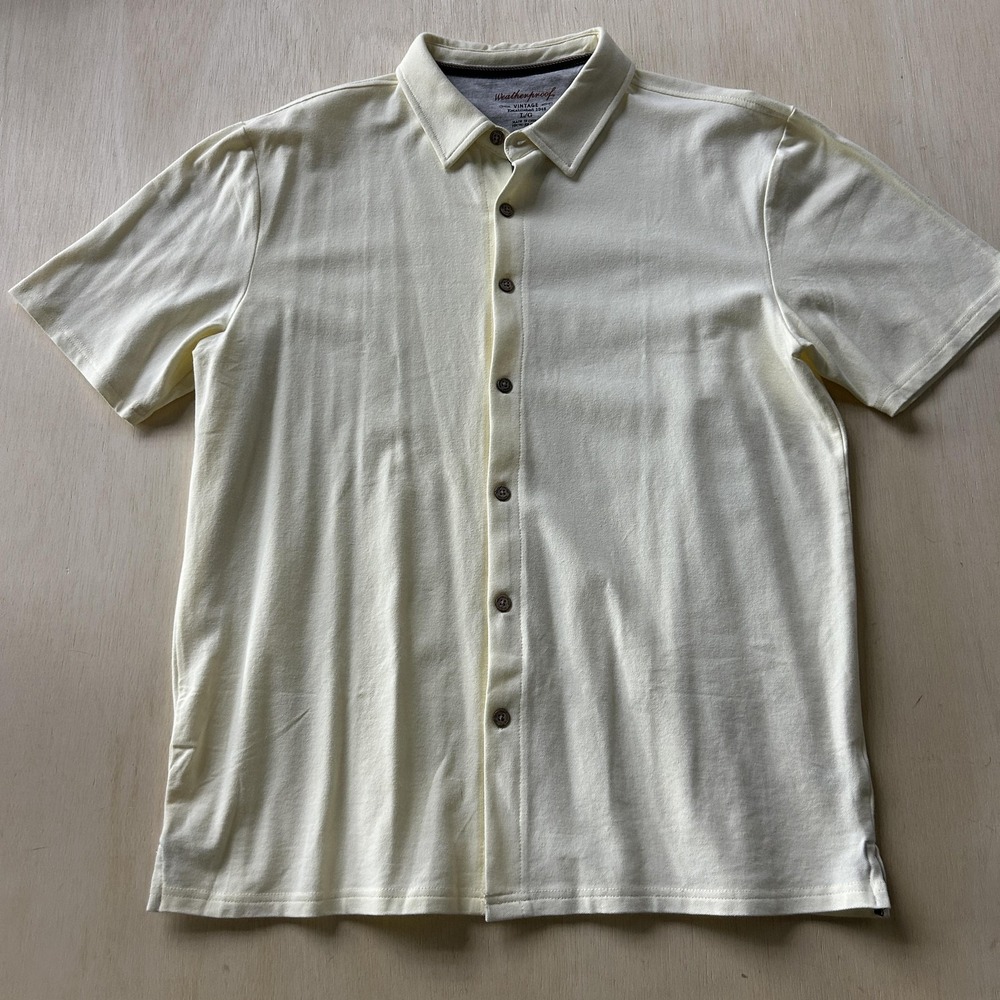 Weatherproof Shirt Mens Large Yellow Solid Short Sleeve Button Up Stretch Casual